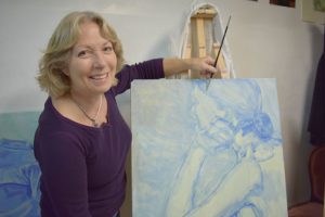 Artist Dorothy Adlington in her studio